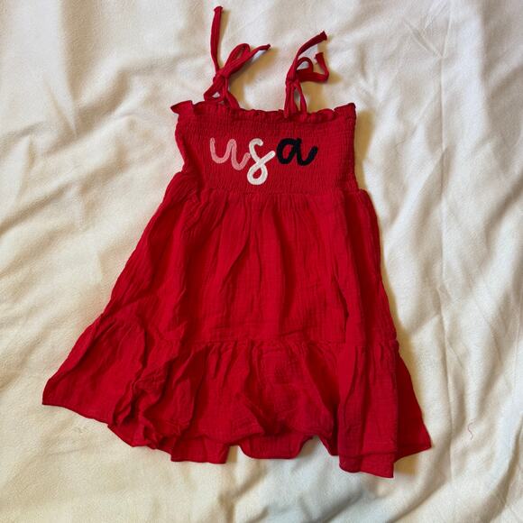 NWT Girls 4th of July Red Smocked USA Embroidered Dress - Picture 5 of 5